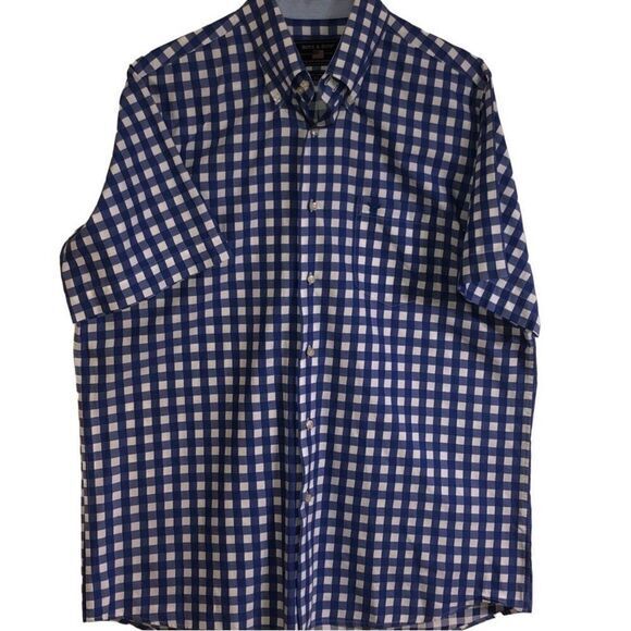 Bots & Bots shirt XL 100% cotton blue white gingham‎ short sleeve button logo’d - Picture 1 of 9